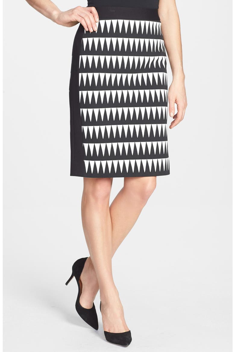 Novelty Pattern Ponte Pencil Skirt, Main, color, BLACK- WHITE PATTERN