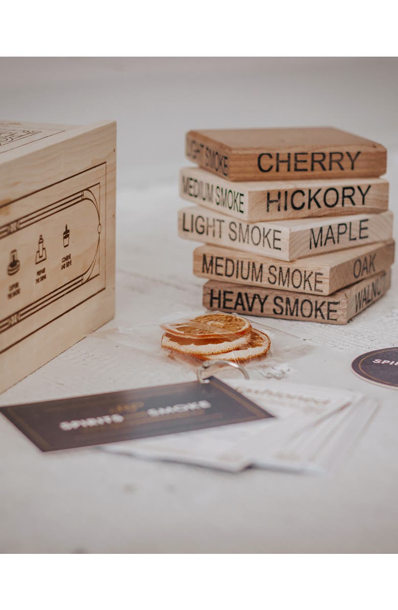 Spirits with Smoke Old Fashioned Cocktail Smoker Kit with 5 Wood Chips for Cocktail Smoker, Barware, Bitters, Maple Syrup & Recipe Book/Videos, Alternate, color, Brown