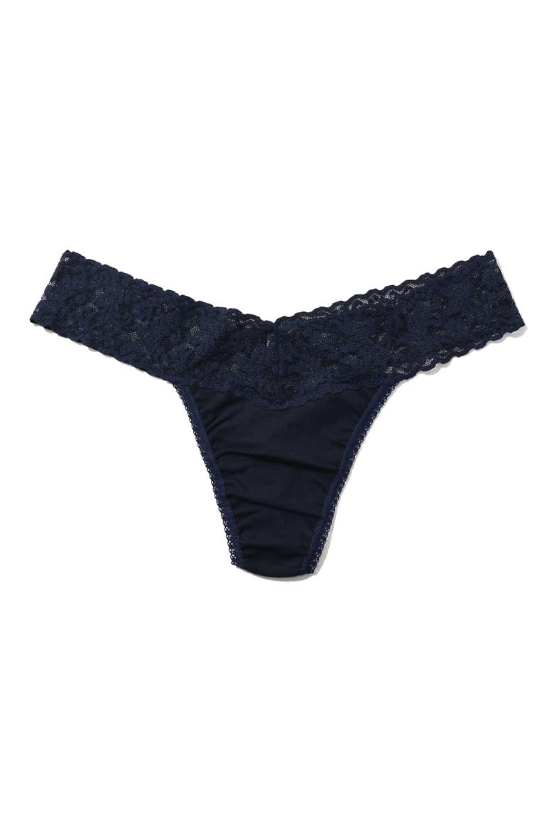 Stretch Supima® Cotton Low Rise Thong, Alternate, color, NAVY