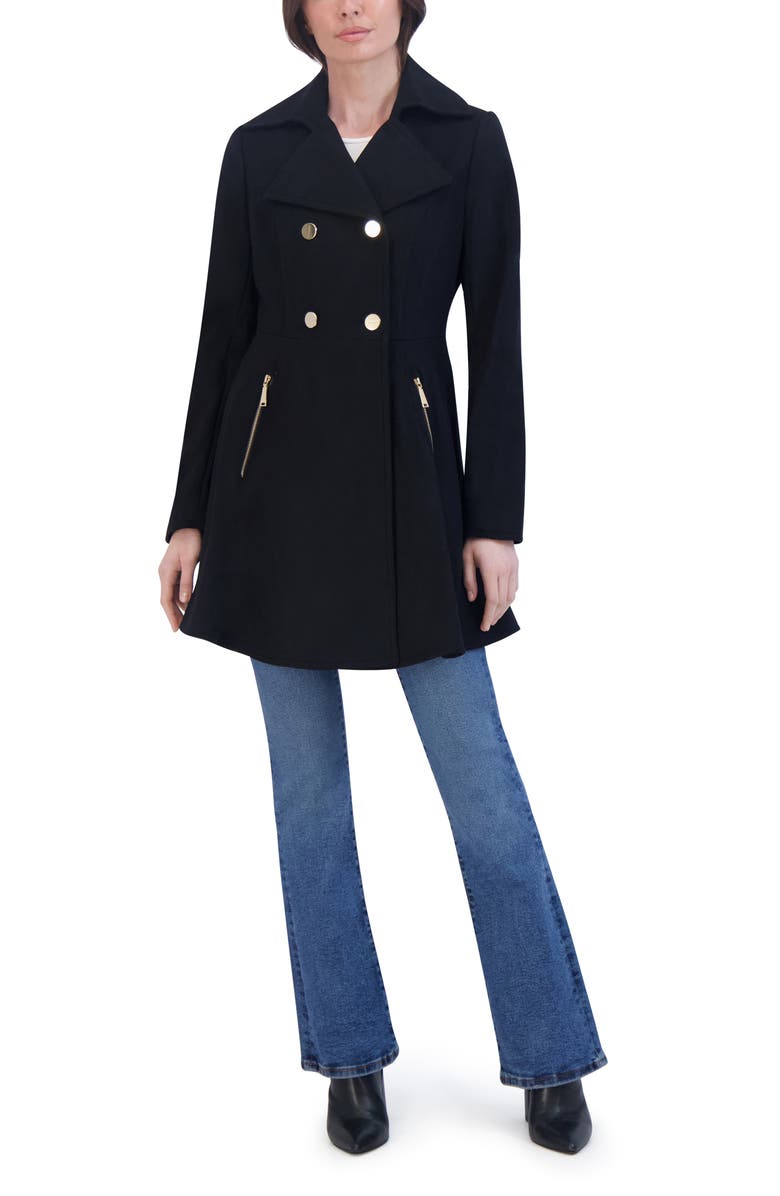 Laundry by Shelli Segal Double Breasted Fit & Flare Wool Blend Coat, Alternate, color, Black