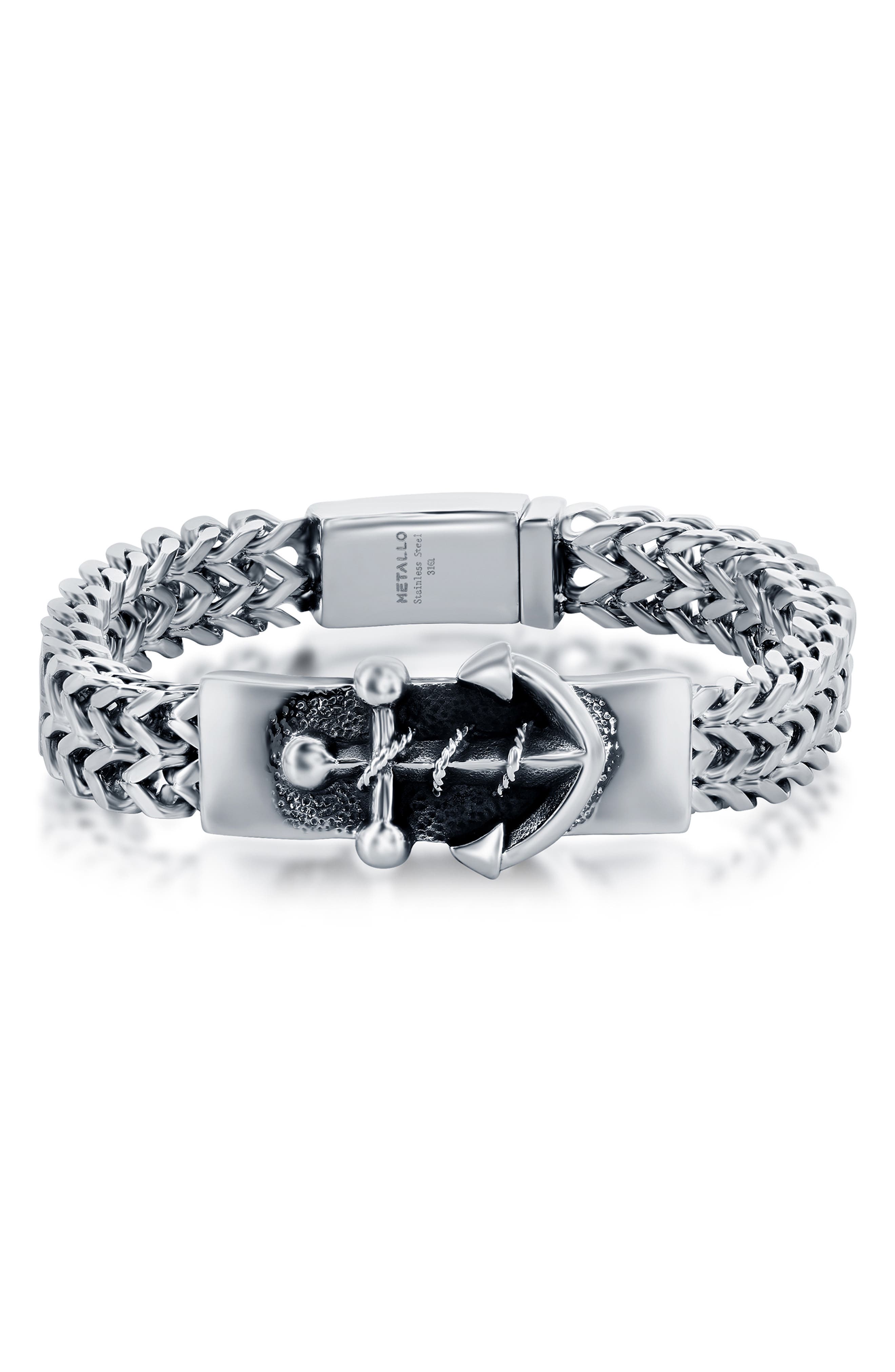 Metallo Men's Anchor ID Franco Chain Bracelet