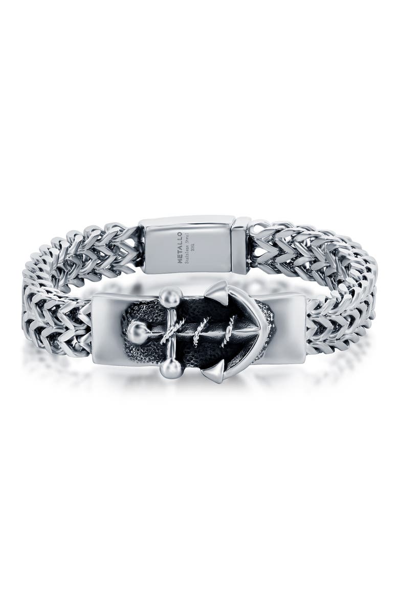 Men's Anchor ID Franco Chain Bracelet, Main, color, SILVER