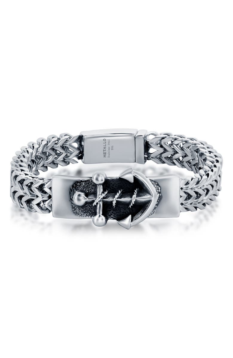 Metallo Men's Anchor ID Franco Chain Bracelet, Main, color, 