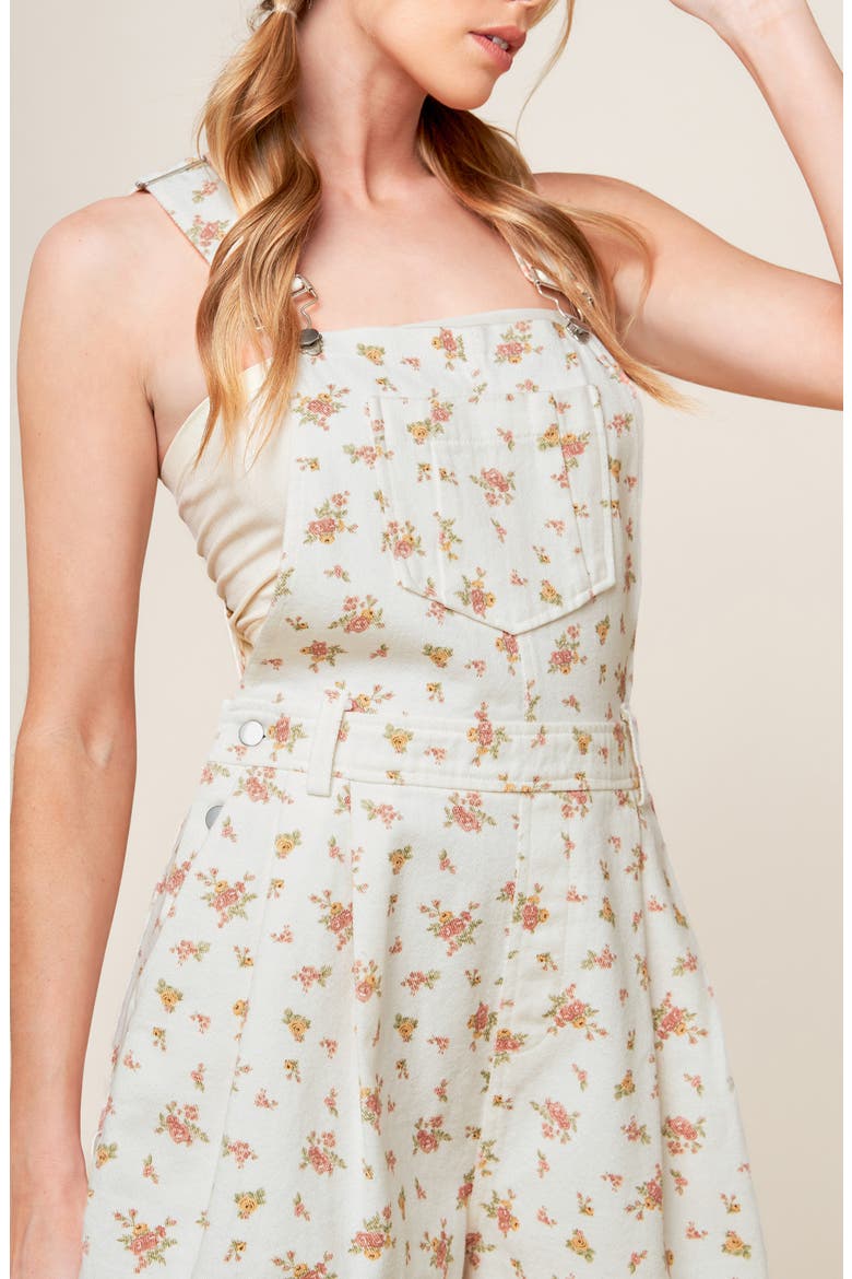 Floral Denim Shortalls, Alternate, color, OFF WHITE MULTI