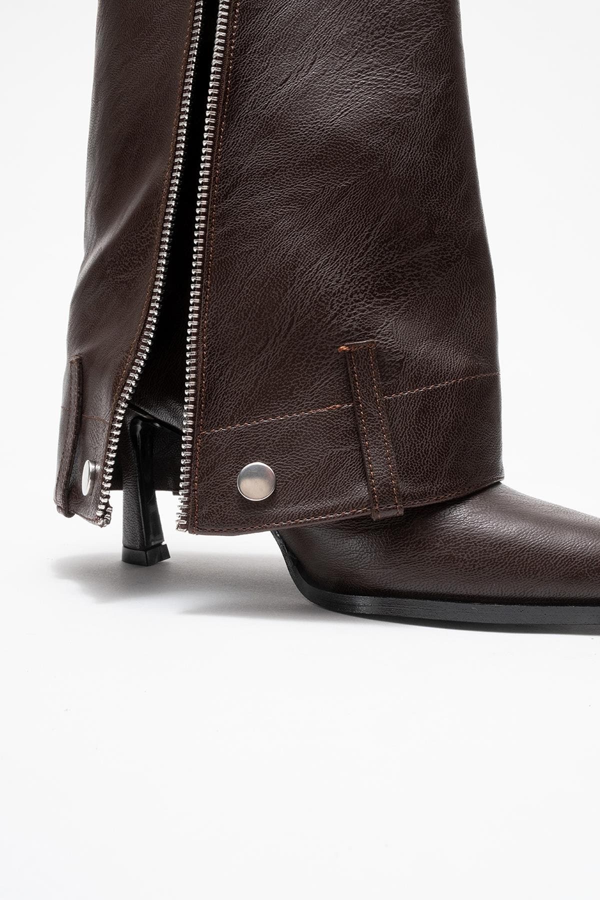 Lola Zip Pointed Toe Heel Boot, Alternate, color, Brown Faux Leather