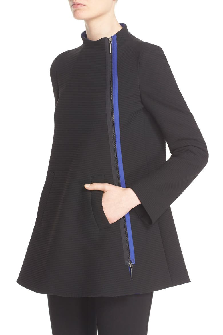 Stretch Ottoman Trapeze Coat, Alternate, color, BLACK