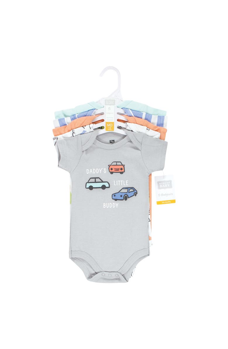 Hudson Baby Five-Piece Set of Cotton Infant All-in-One Bodysuits, Alternate, color, Fun Transportation