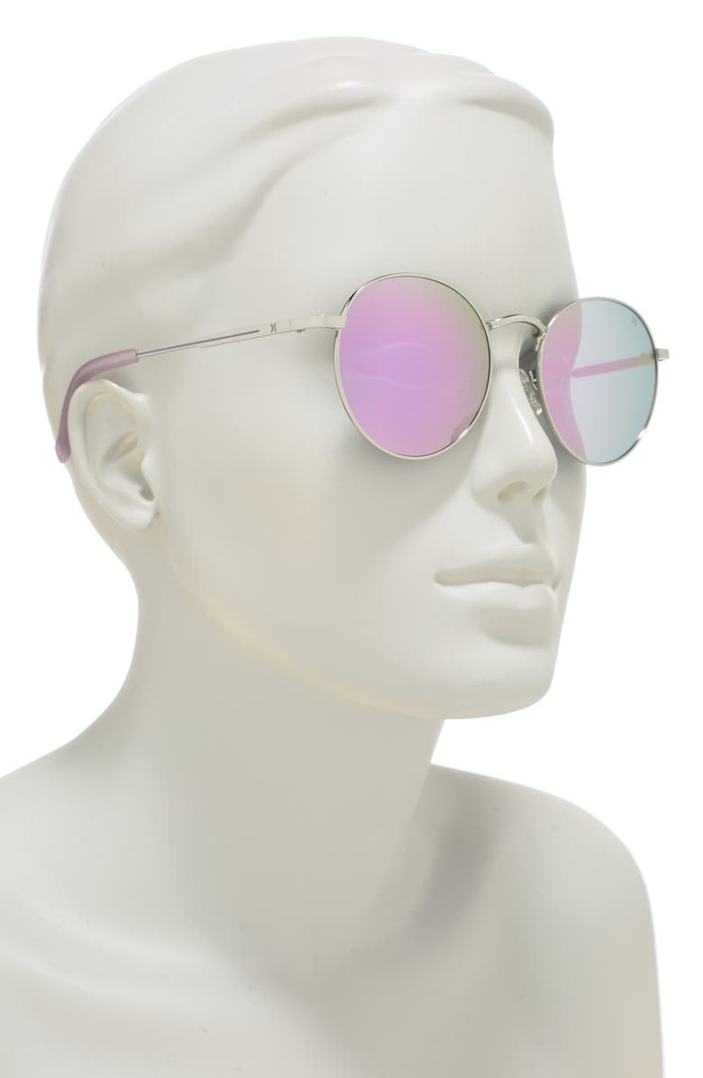 Hurley Small Enamel Accented Round Sunglasses, Alternate, color, Lilac Mirror