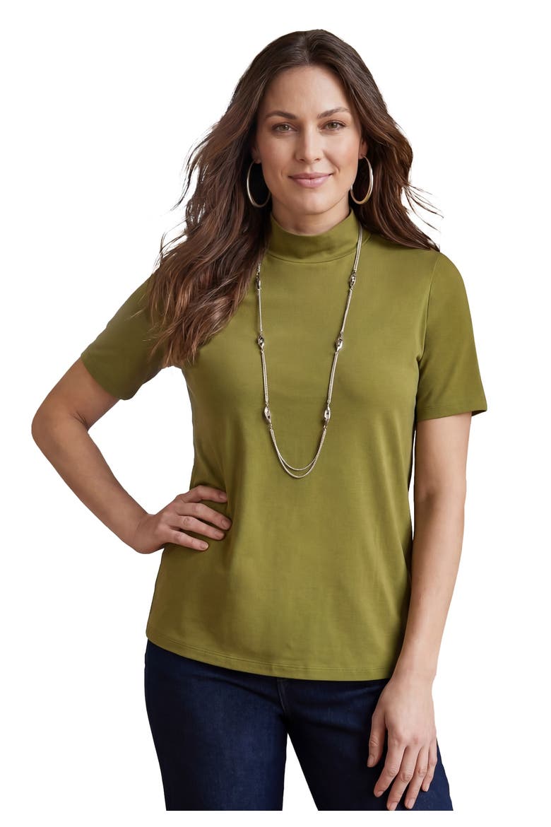 Short Sleeve Mock Neck, Main, color, MOSS GREEN
