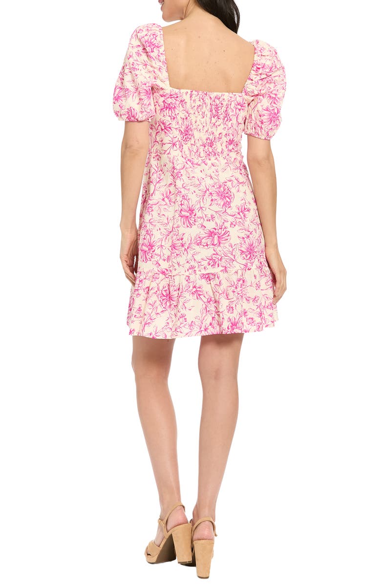 London Times Puff Sleeve Empire Minidress, Alternate, color, Ivory/ Pink