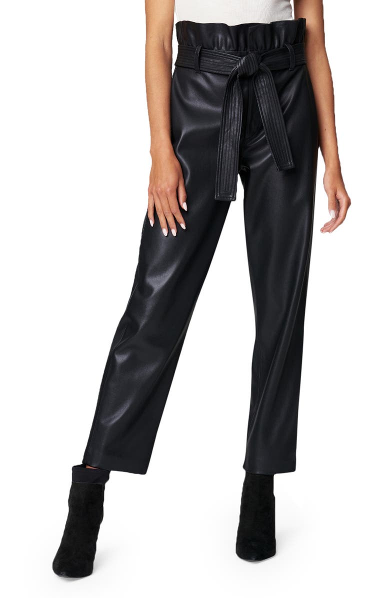 BLANKNYC Belted Paperbag Waist Faux Leather Pants, Main, color, 