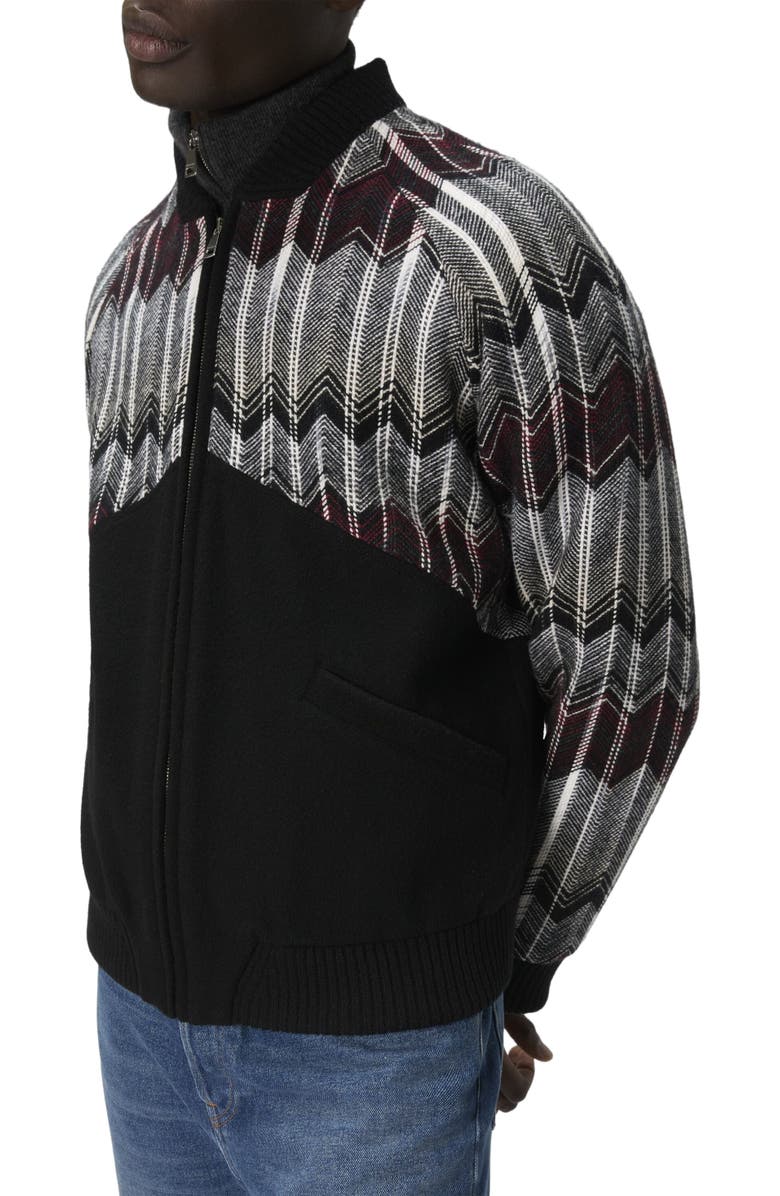 Missoni Bomber With Zigzag Insert In Wool Blend, Alternate, color, Beige & Burgundy