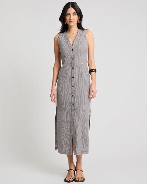 Stretch Linen Button Down Maxi Dress