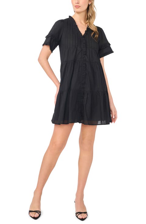 Pintuck Tiered Cotton Dress