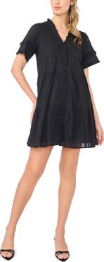 CeCe Pintuck Tiered Cotton Dress