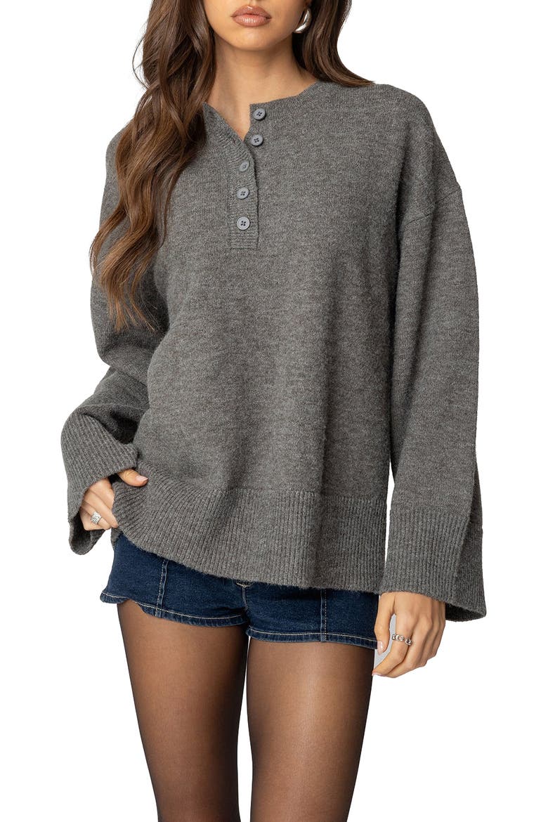 Montana Half Button Oversize Sweater, Main, color, GRAY-MELANGE