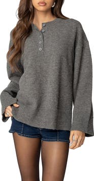 EDIKTED Montana Half Button Oversize Sweater