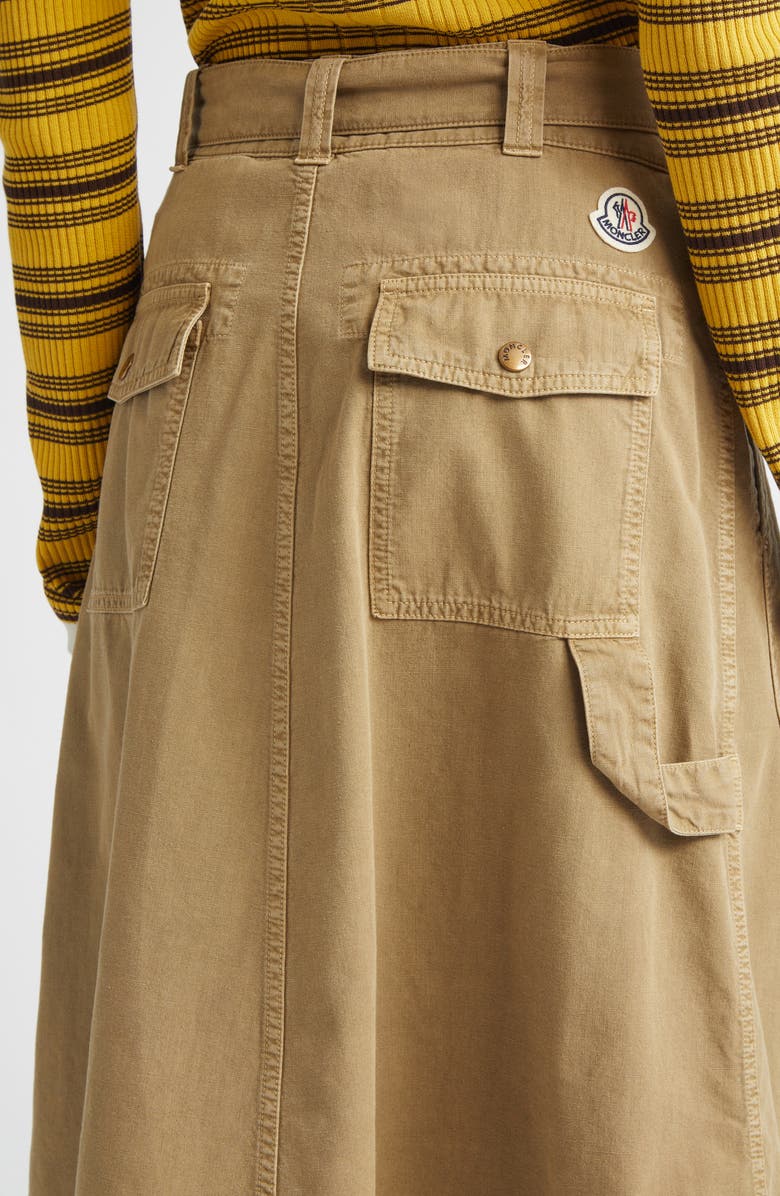 Moncler Belted Cotton A-Line Skirt, Alternate, color, Beige