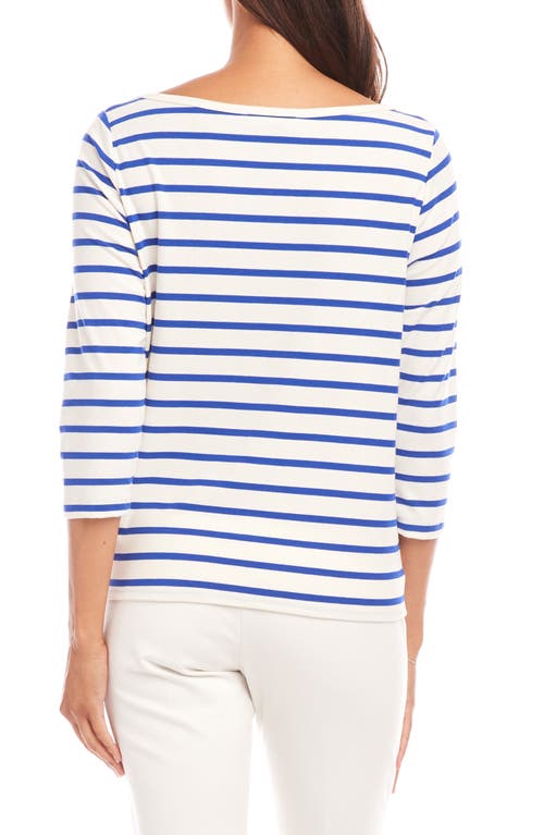 Karen Kane Stripe Boat Neck Tie Hem Top In White