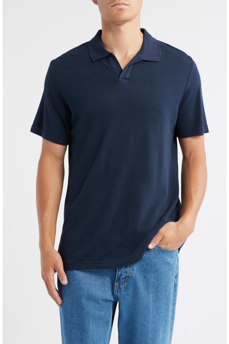 Paul 3462 Johnny Collar Cotton & Lyocell Piqué Polo, Main, color, NAVY BLUE
