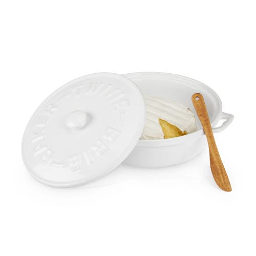 Twine Ceramic Brie Baker & Wood Spreader Set In White