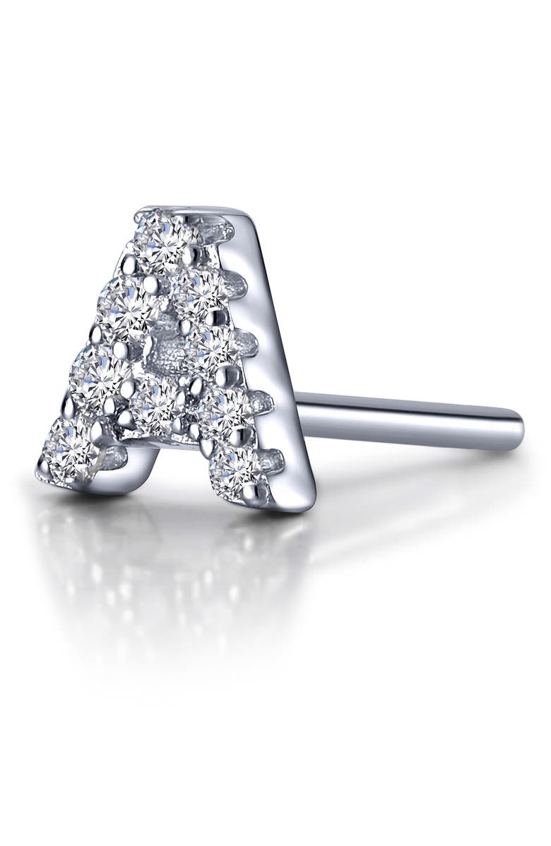 Lafonn Platinum Bonded Sterling Silver Simulated Diamond Single Initial Stud Earring, Main, color,