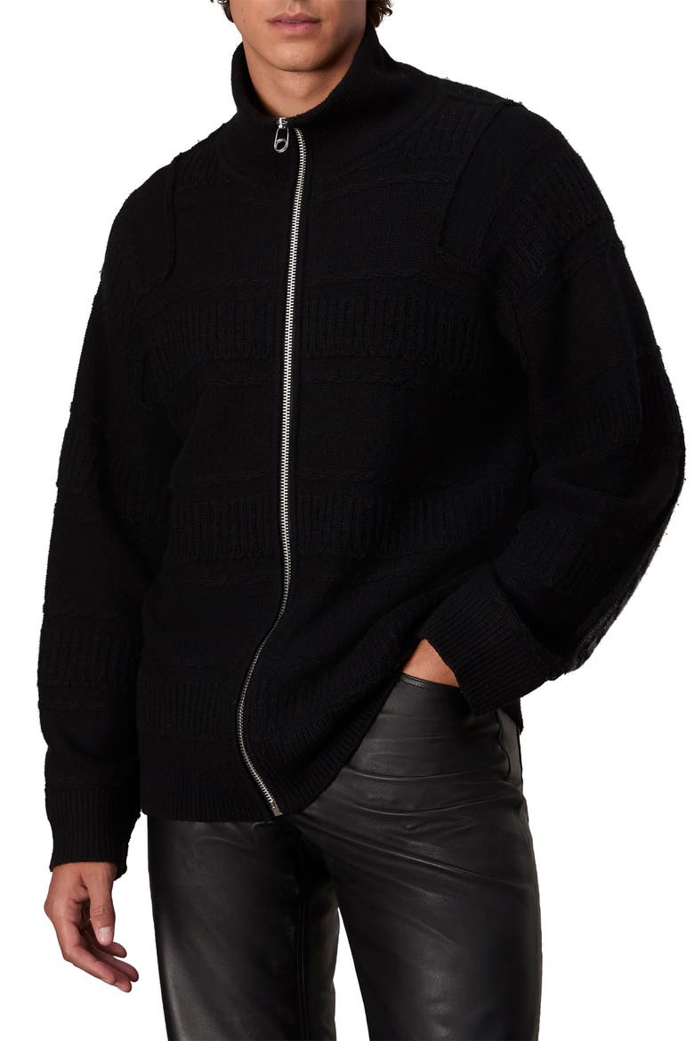 Colton Zip Front Extrafine Merino Wool Blend Sweater, Main, color, BLACK