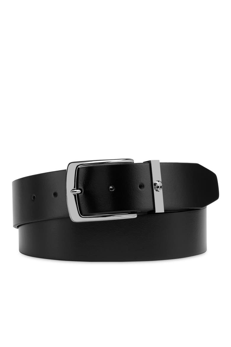 Leather Belt Skull Men, Main, color, black/blacknickel