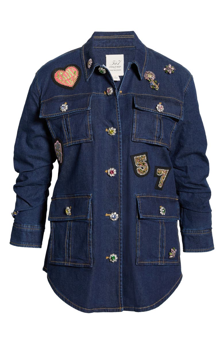 Cinq à Sept Retro Love Vera Stretch Denim Jacket, Alternate, color, Abyss/ Multi