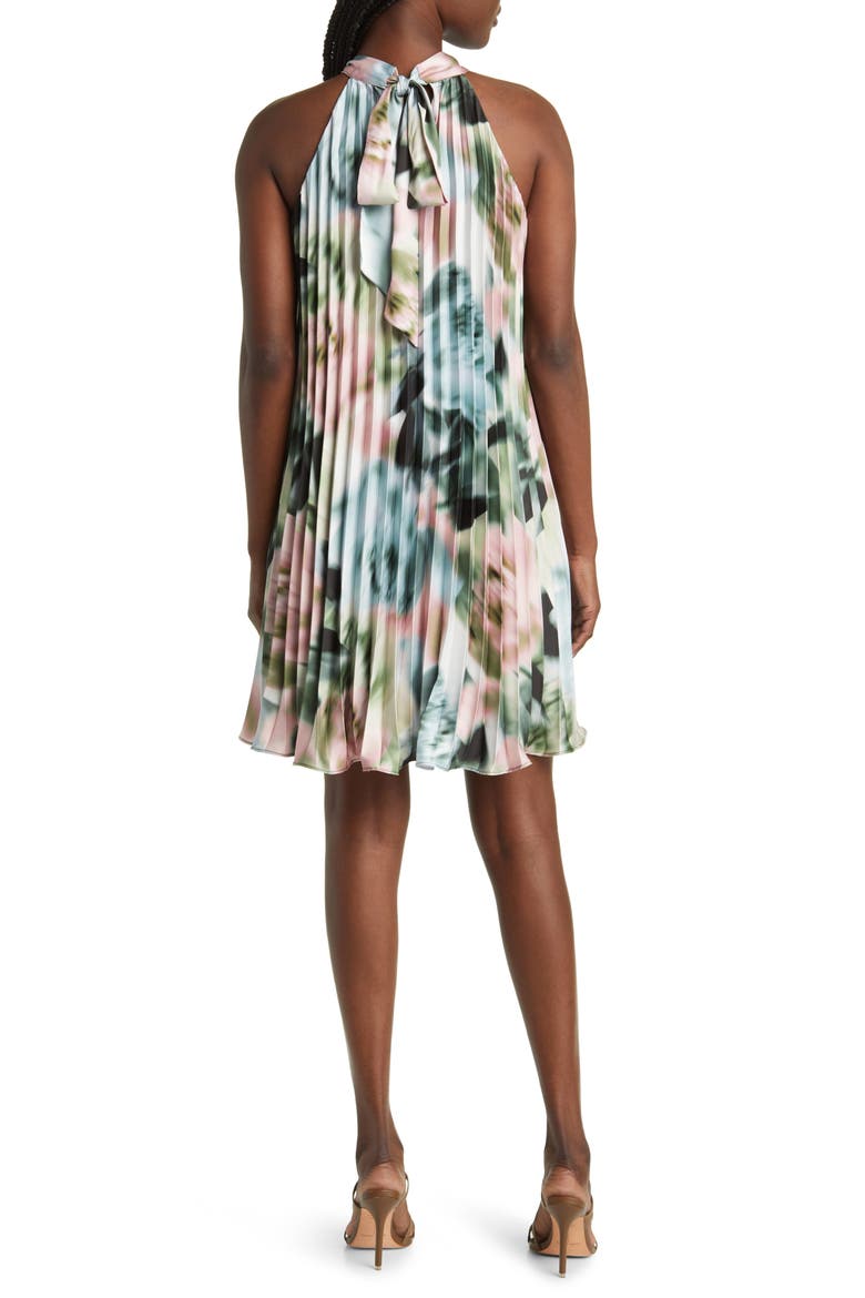 Print Pleated Sleeveless Minidress, Alternate, color, LIGHT GREEN MULTI