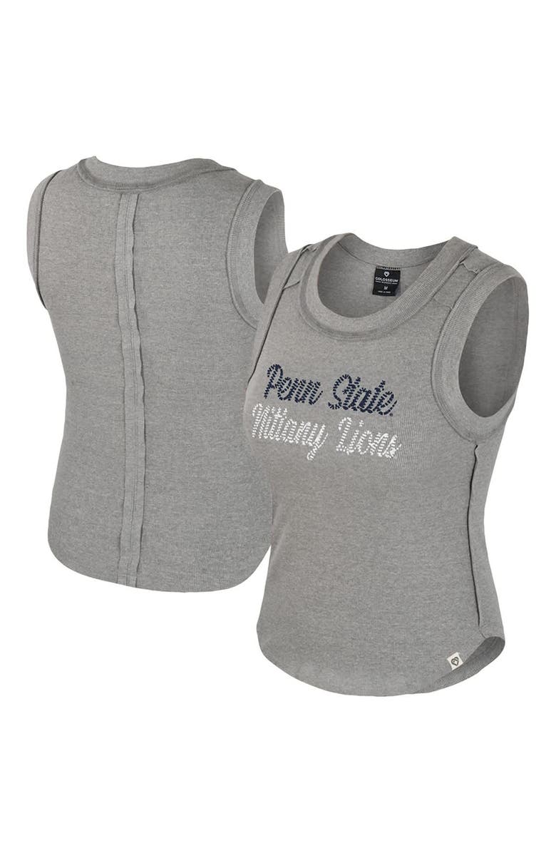 COLOSSEUM Women's Colosseum Heather Gray Penn State Nittany Lions Beach You Ribbed Tri-Blend Tank Top, Alternate, color, Heather Gray