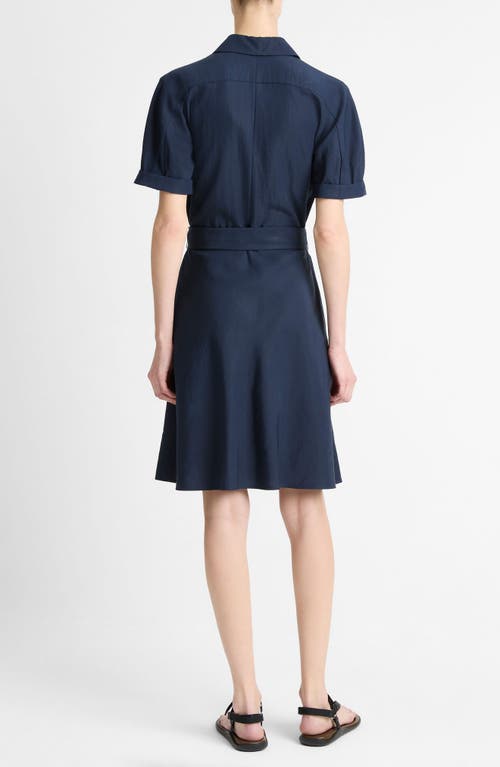 Vince Cuffed Short Sleeve Belted Shirt Dress In Coastal