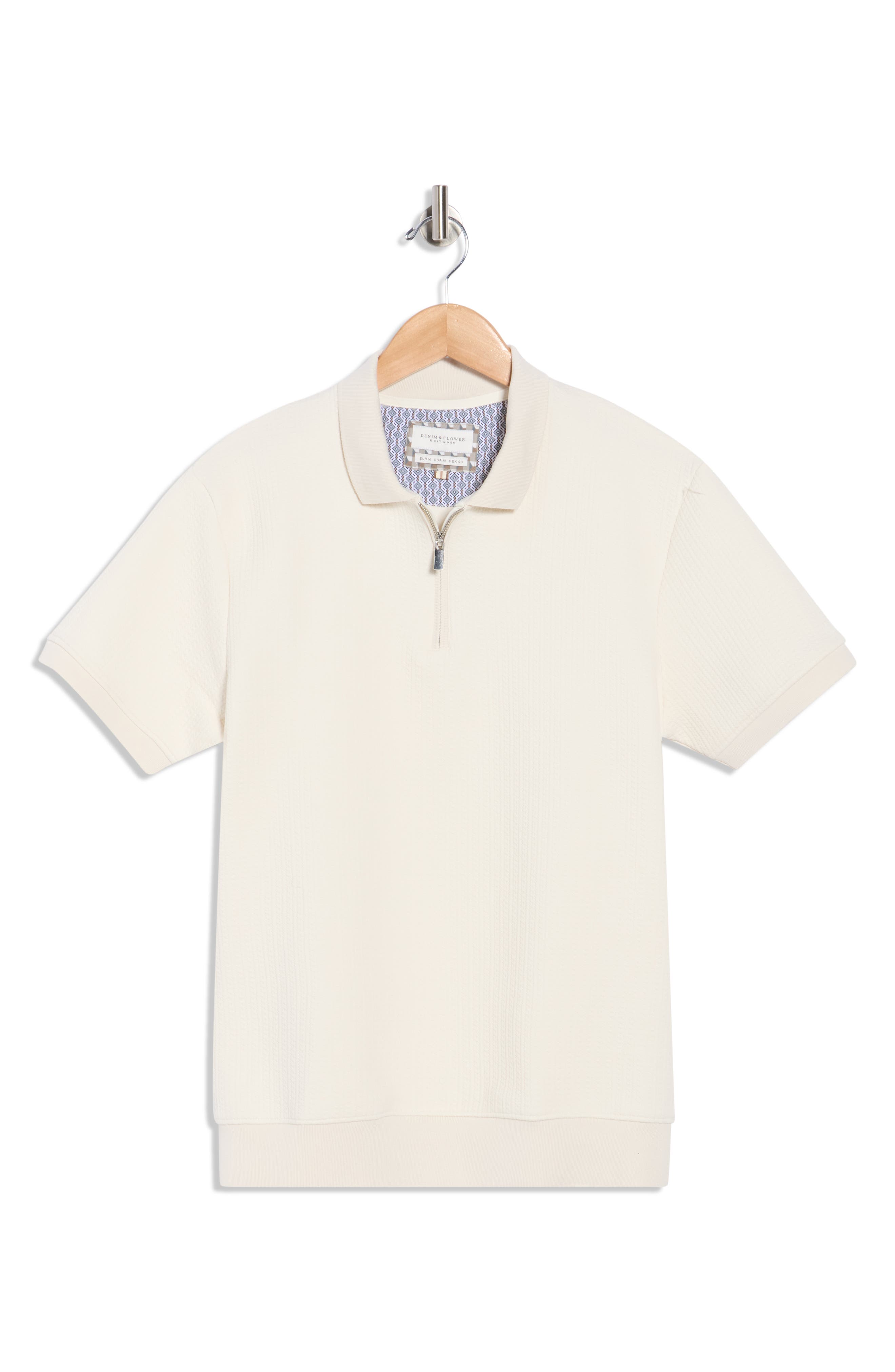 DENIM AND FLOWER Quarter Zip Textured Knit Polo