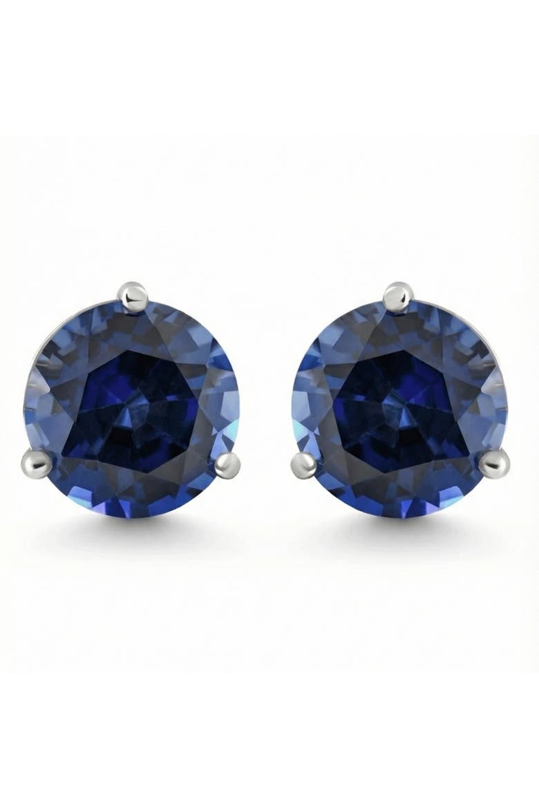 7Ct Round Blue Sapphire Studs 9mm Women's 14k Earring 3 Prong Martini Lab Grown, Main, color, White Gold