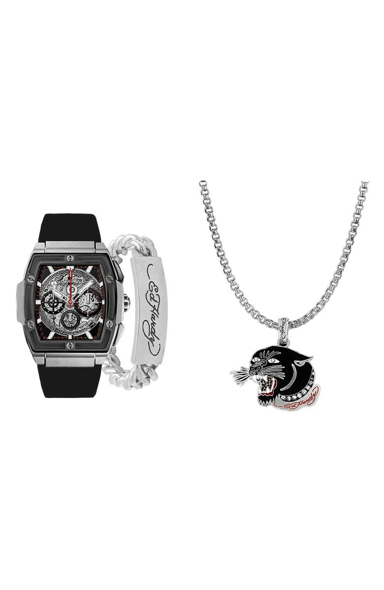Ed Hardy 3-Piece Jewelry & Square Watch Set, Main, color, 