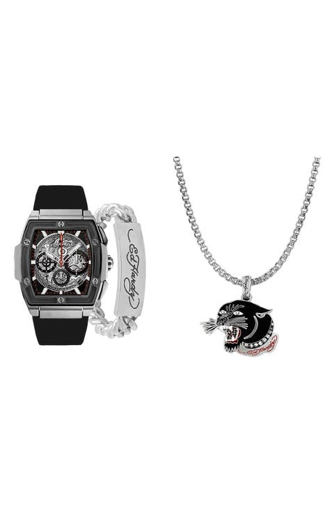 Ed Hardy 3-Piece Jewelry & Square Watch Set