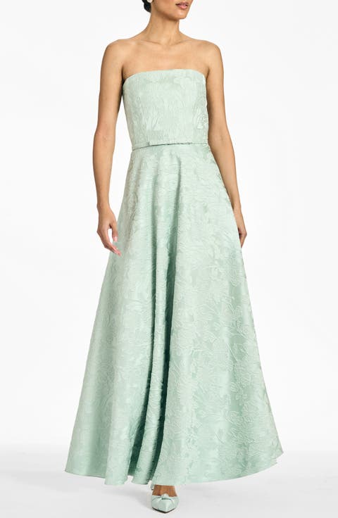 Darian Floral Jacquard Strapless Gown