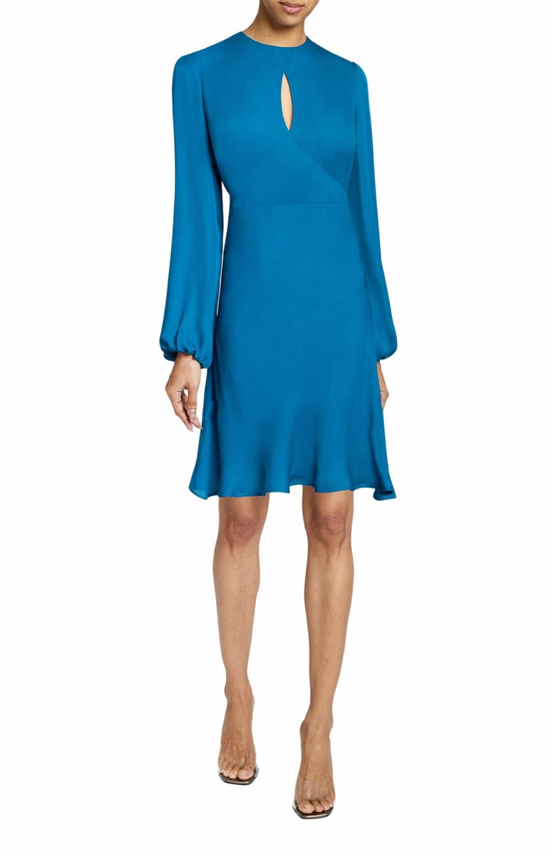Santorelli NOLA Long Sleeve Keyhole Knee-Length Dress in Silk Georgette, Alternate, color,