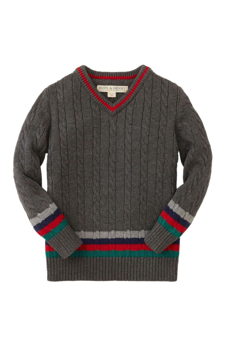 Hope & Henry Boys' V-Neck Cable Sweater, Kids, Main, color, Grey