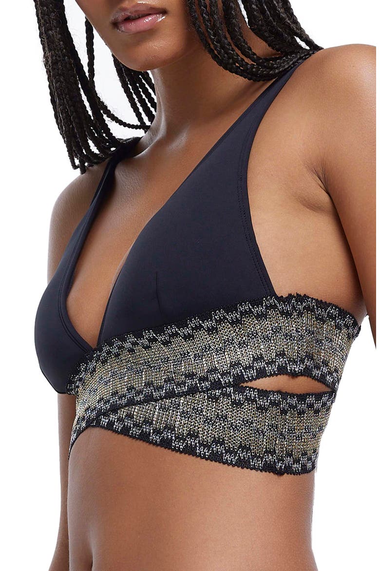 Plunge Wrap Bikini Top, Alternate, color, BLACK