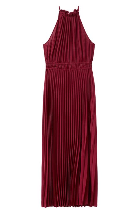 Pleated Halter Neck Midi Dress