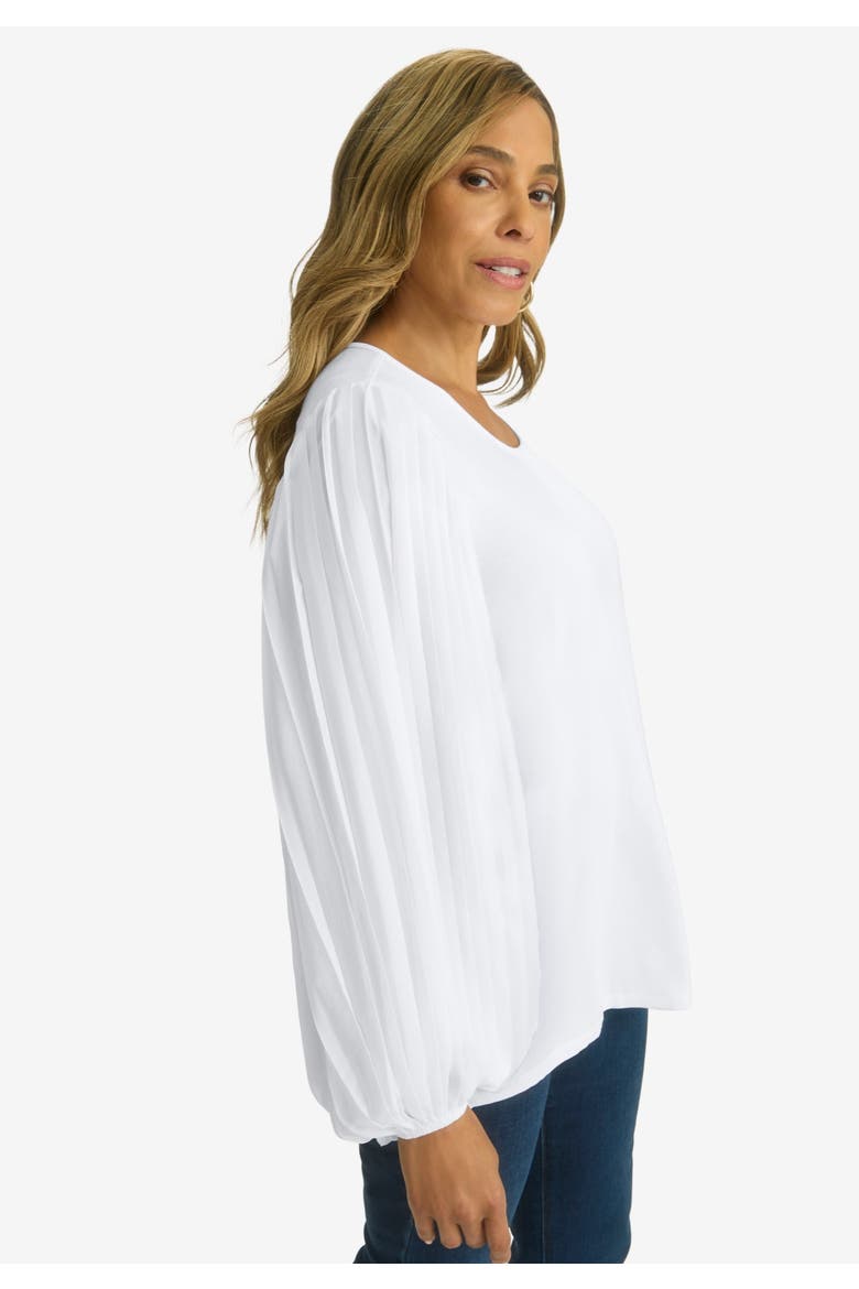 Stretch Pleated Sleeve Top, Alternate, color, WHITE