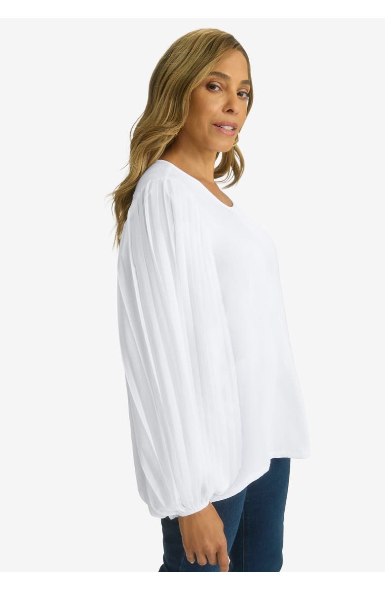 Jessica London Stretch Pleated Sleeve Top, Alternate, color, White