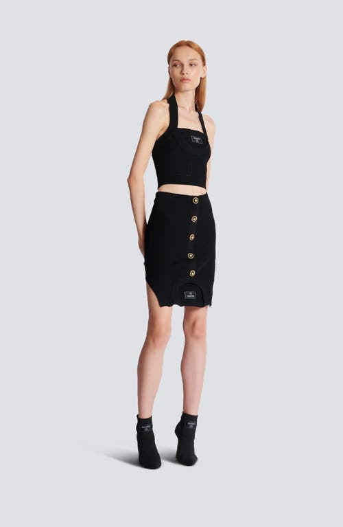 Balmain Black Optical Illusion Ribbed Knit Miniskirt