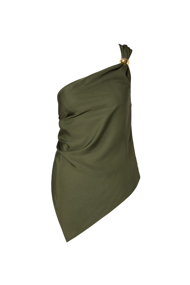 Neija Brooch Detailed One Shoulder Top, Alternate, color, Dusty Olive