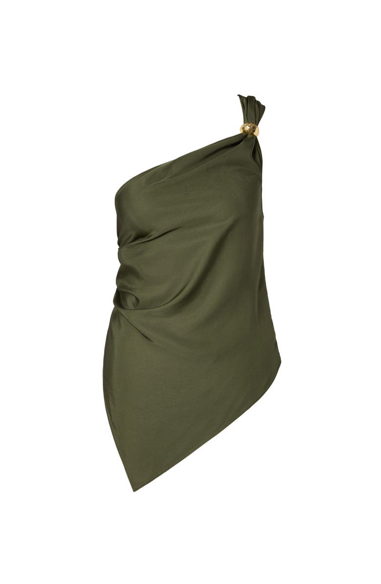 Malina Neija Brooch Detailed One Shoulder Top, Alternate, color, Dusty Olive