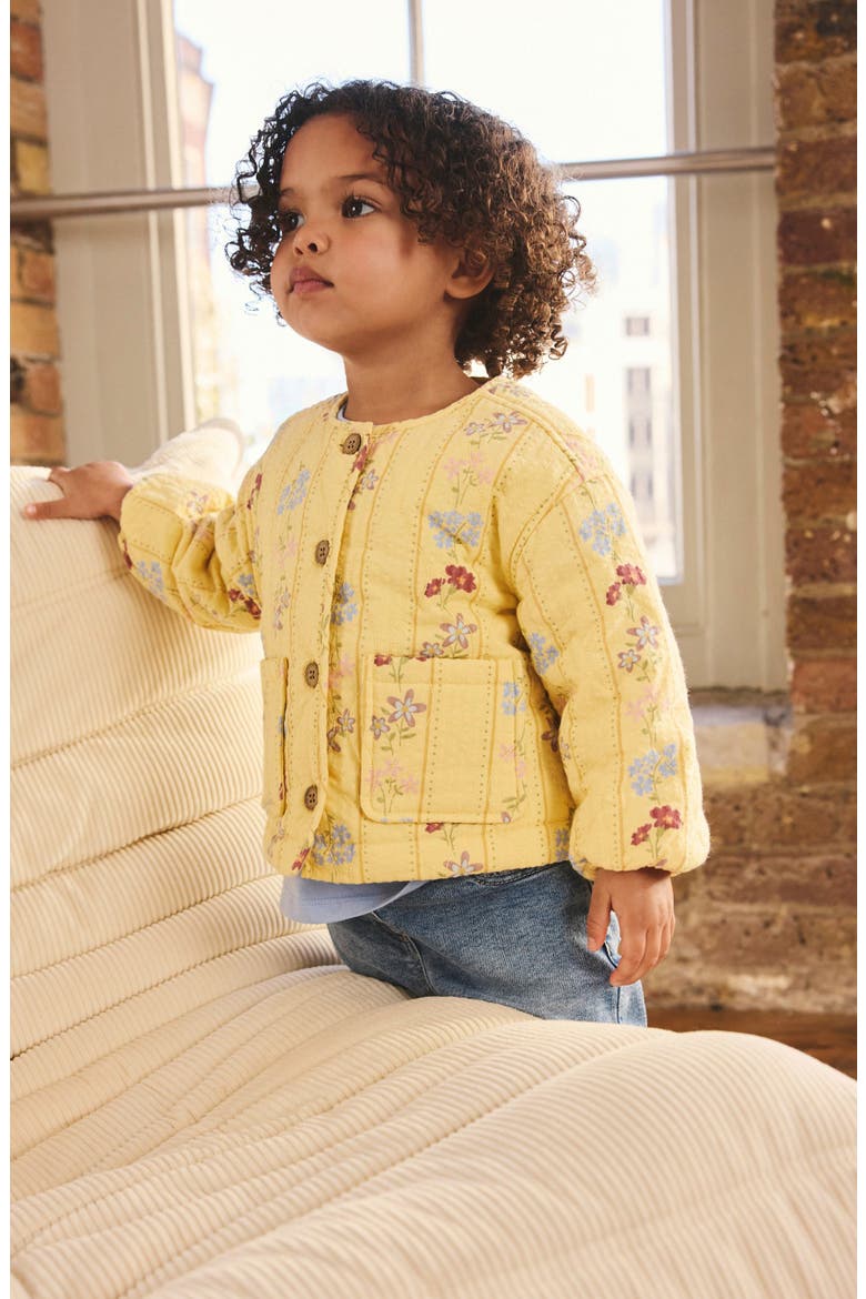 Kids' Floral Quilted Jacket, Alternate, color, YELLOW