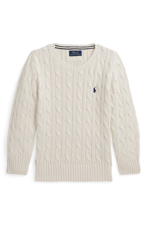 Kids' Cotton Cable Knit Crewneck Sweater