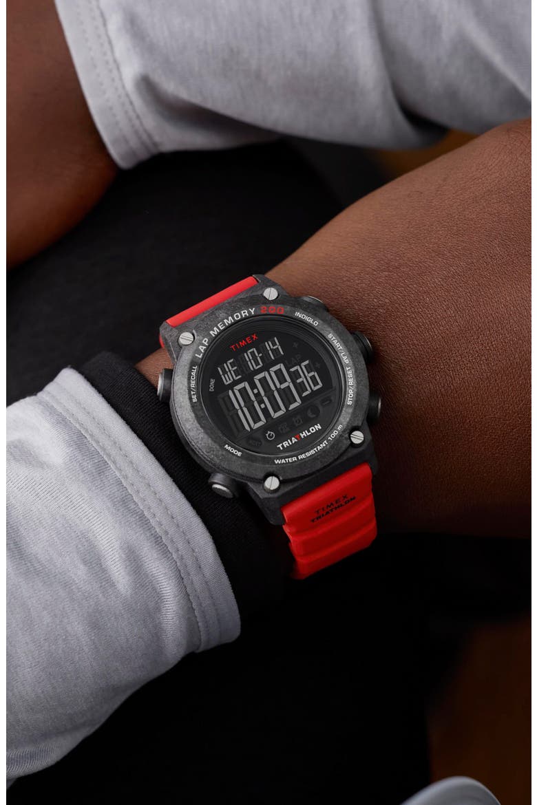 Ironman® Triathlon Digital 200-Lap Silicone Strap Watch, 44mm, Alternate, color, BLACK/ RED DIGITAL