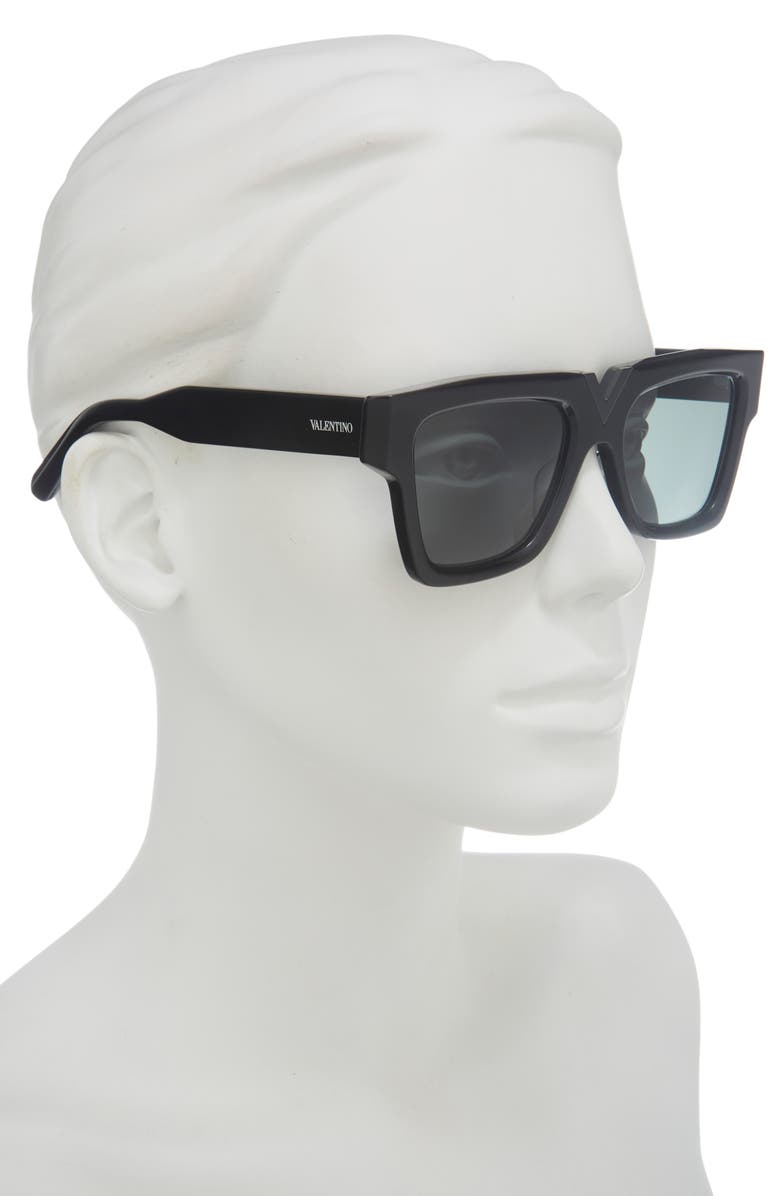 Valentino 57mm Novelty Square Sunglasses, Alternate, color, Black Black Grey